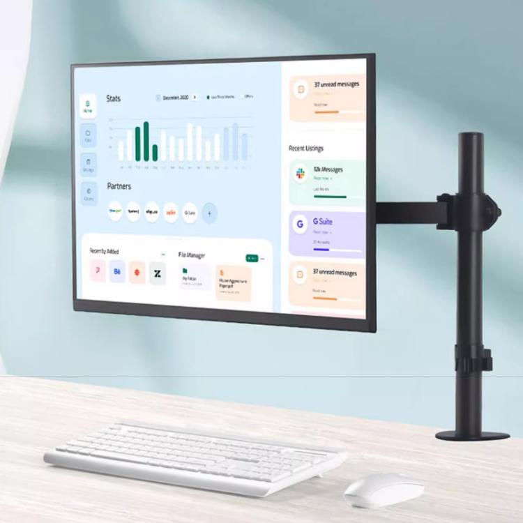 Desk Clamp Monitor Stand with Telescopic Arm, 40cm Height-Adjustable Pole Mount for Computer Screens, Pole Mount