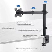 Desk Clamp Monitor Stand with Telescopic Arm, 40cm Height-Adjustable Pole Mount for Computer Screens, Pole Mount