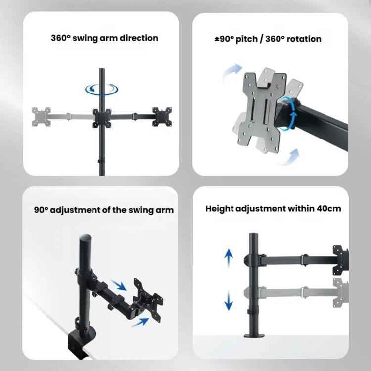 Desk Clamp Monitor Stand with Telescopic Arm, 40cm Height-Adjustable Pole Mount for Computer Screens, Pole Mount