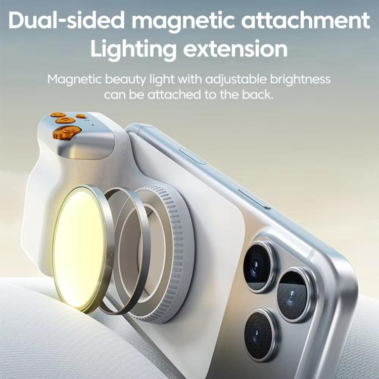 Supporto magnetico per fotocamera, telecomando wireless Bluetooth con zoom, stabilizzatore fotografico portatile., White Without Light