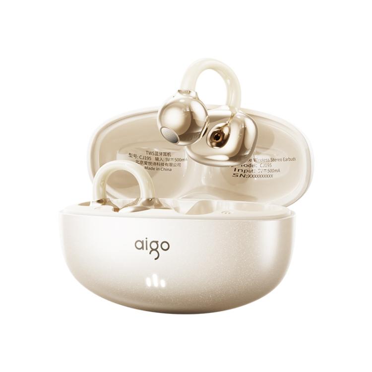 Auricolari wireless Bluetooth a conduzione ossea aigo CJ195, circumaurali con clip, ideali per lo sport e la corsa.