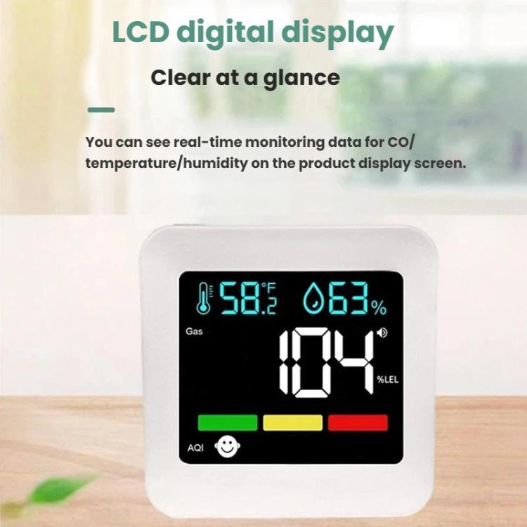 Monitor qualità aria 5 in 1 con allarme CO e gas combustibili