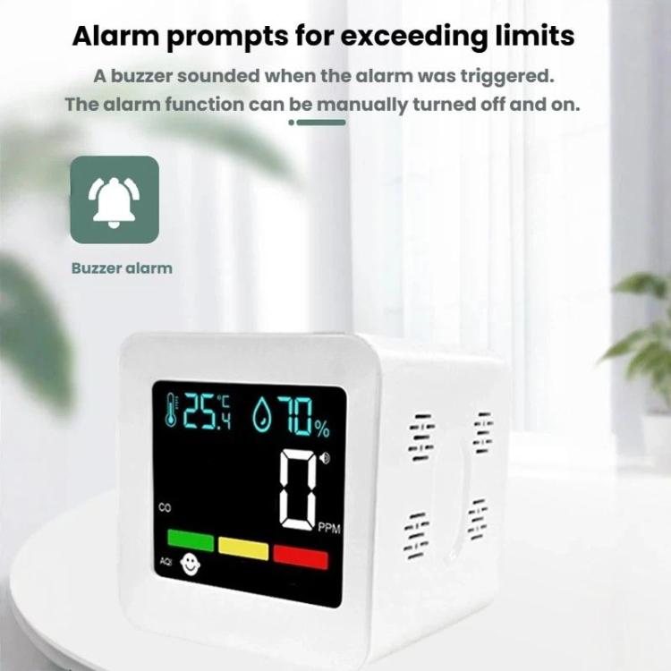 Monitor qualità aria 5 in 1 con allarme CO e gas combustibili