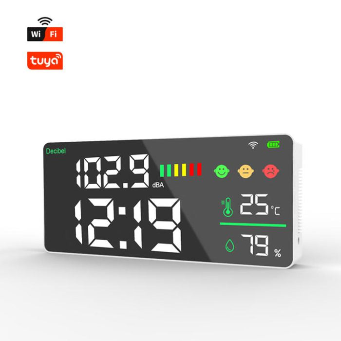 Misuratore di rumore intelligente Tuya 5 in 1 da parete con visualizzazione di temperatura, umidità e ora., BASIC-C, BASIC-F, Upgraded
