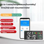 Misuratore di rumore intelligente Tuya 5 in 1 da parete con visualizzazione di temperatura, umidità e ora., BASIC-C, BASIC-F, Upgraded