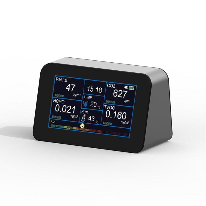 Monitor della qualità dell'aria 9 in 1 per HCHO/PM2.5/CO2/TVOC, temperatura e umidità, AQI, allarme regolabile, ricarica tramite Type-C, DM368