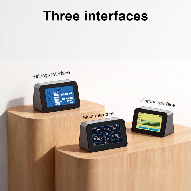 Monitor della qualità dell'aria 9 in 1 per HCHO/PM2.5/CO2/TVOC, temperatura e umidità, AQI, allarme regolabile, ricarica tramite Type-C, DM368