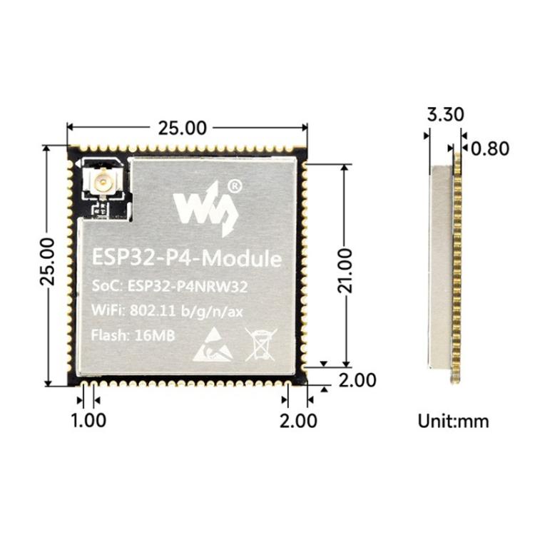 Scheda core modulo WAVESHARE ESP32-P4, basata sul design a doppio chip ESP32-P4 e ESP32-C6, 16MB