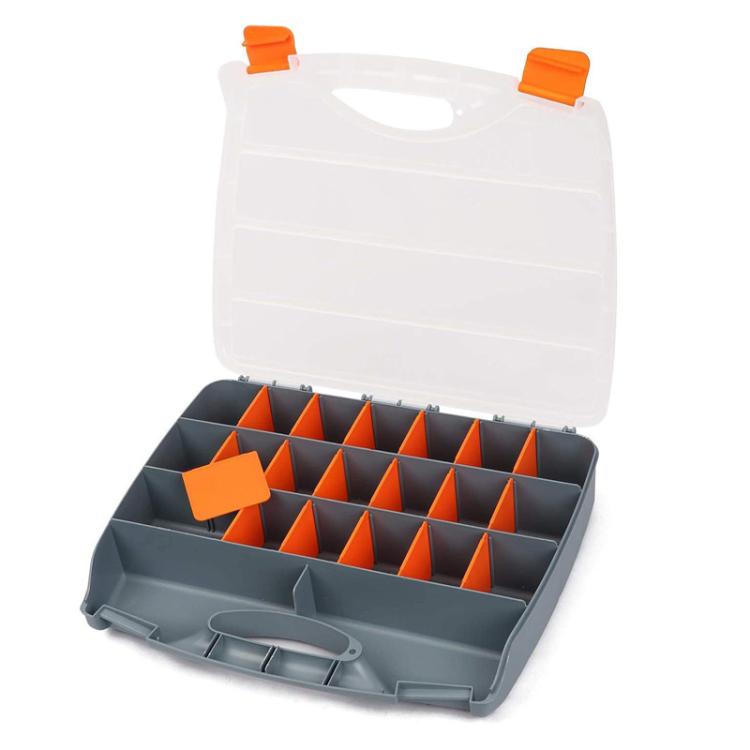 Cassetta porta attrezzi con maniglia, scomparto regolabile, scatola per oggetti vari, Orange