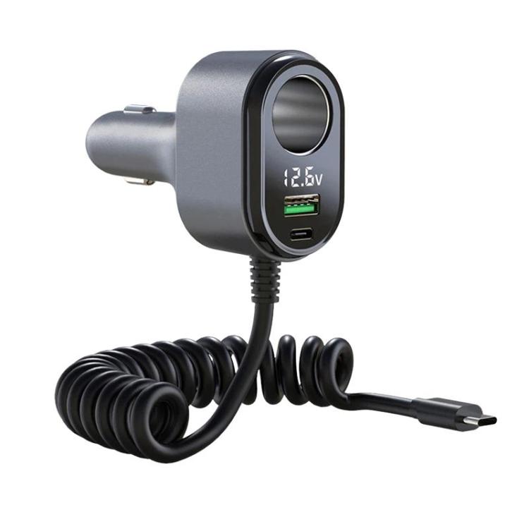 Accendisigari auto 120W con display tensione e cavo a molla