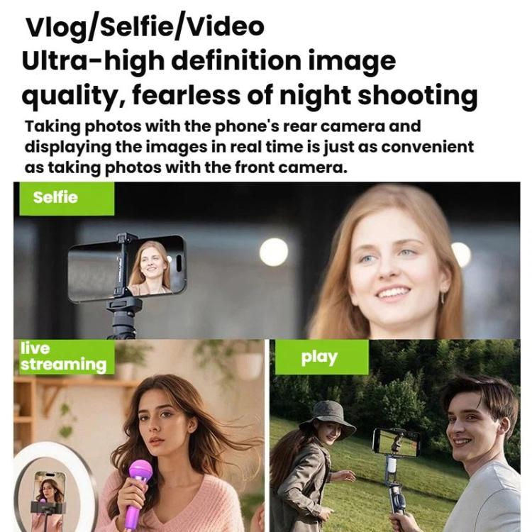 T3 Specchietto per selfie wireless per telefono, display magnetico posteriore per selfie, T3 Wireless