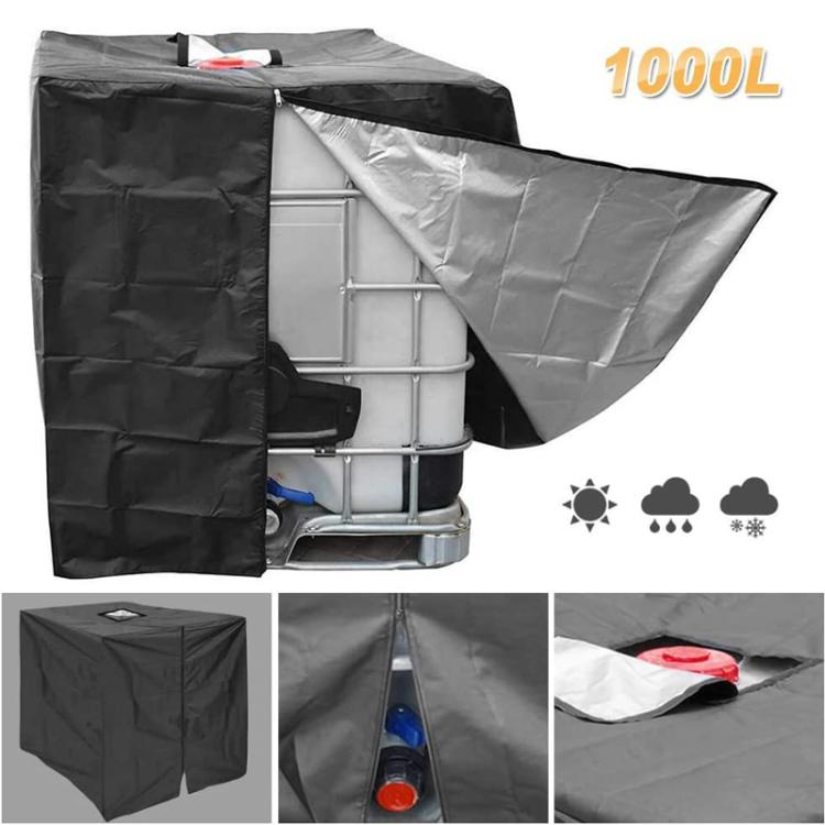 Telo di copertura in tessuto Oxford 210D per serbatoi IBC da 1000 litri, impermeabile, antipolvere e termoisolante, con cerniera e fibbie.
