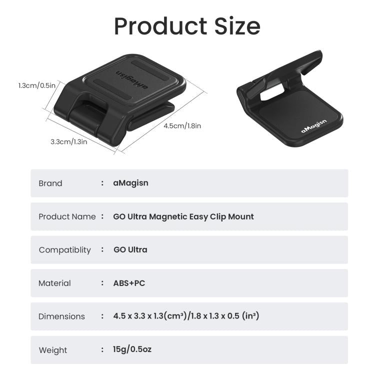 Per Insta360 GO Ultra Supporto magnetico Easy Clip AMagisn con angolo regolabile a 180 gradi per riprese POV flessibili