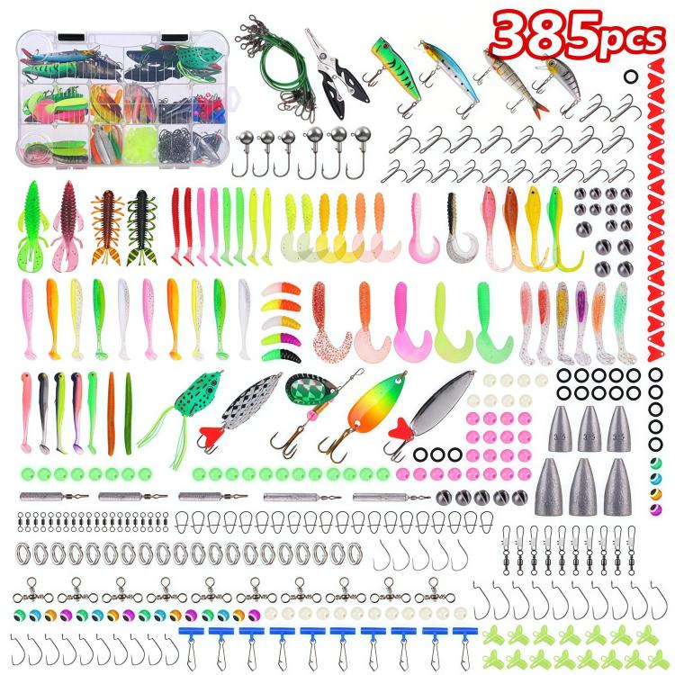 Set di esche artificiali, minnow multiarticolato, crankbait, amo, attrezzatura da pesca, 385pcs /Box