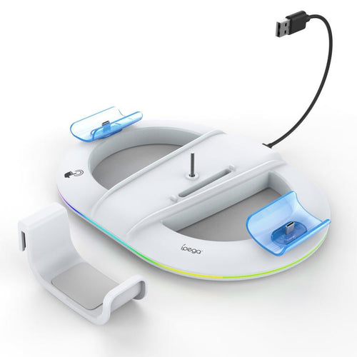 Supporto verticale ipega per PS5 Pro/Slim con caricabatterie per controller, gancio per cuffie e anello luminoso a LED.
