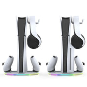 Supporto verticale ipega per PS5 Pro/Slim con caricabatterie per controller, gancio per cuffie e anello luminoso a LED.