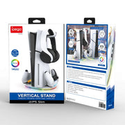 Supporto verticale ipega per PS5 Pro/Slim con caricabatterie per controller, gancio per cuffie e anello luminoso a LED.