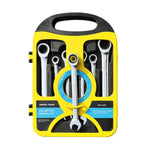 Set di 7 chiavi a cricchetto a doppia trasmissione da 8-19 mm con sgancio rapido e impugnatura antiscivolo., Fixed Head, Flex Head