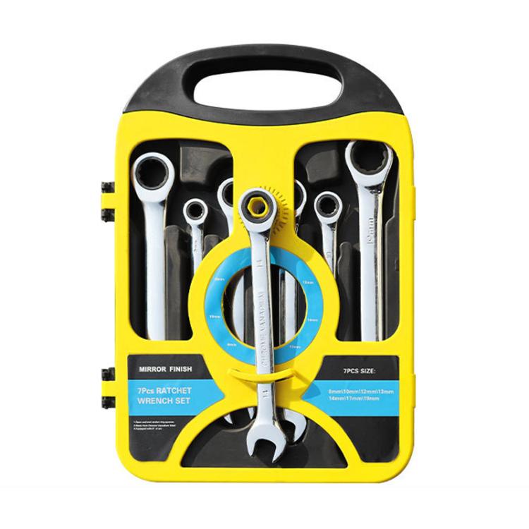 Set di 7 chiavi a cricchetto a doppia trasmissione da 8-19 mm con sgancio rapido e impugnatura antiscivolo., Fixed Head, Flex Head
