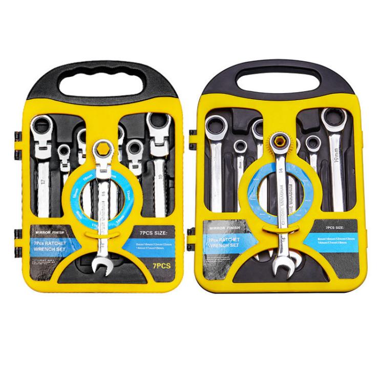 Set di 7 chiavi a cricchetto a doppia trasmissione da 8-19 mm con sgancio rapido e impugnatura antiscivolo., Fixed Head, Flex Head