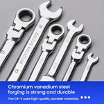 Set di 7 chiavi a cricchetto a doppia trasmissione da 8-19 mm con sgancio rapido e impugnatura antiscivolo., Fixed Head, Flex Head