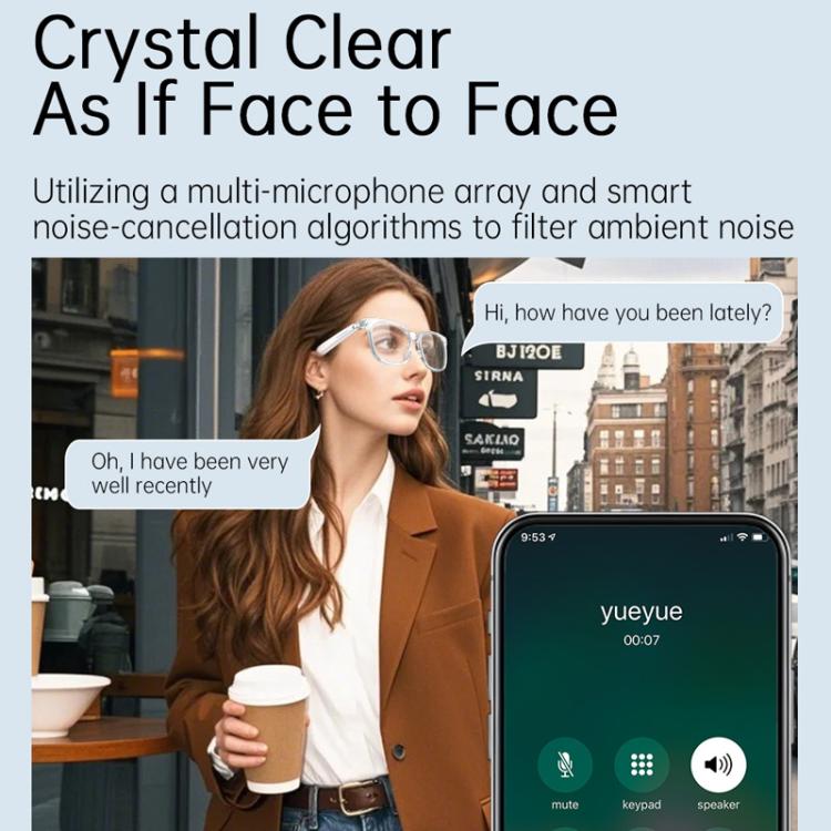 Occhiali intelligenti V6 con protezione UV massima, supporto per chiamate Bluetooth, riproduzione musicale e assistente AI.