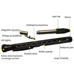 Penna multifunzionale 12 in 1 EDC con luce LED, righello, stilo, apribottiglie e punta magnetica per alleviare l'irrequietezza