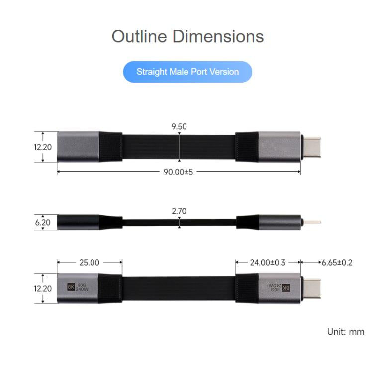 WAVESHARE USB4 V2.0 Type-C Extension Cable 80Gbps High-Definition Video Transmission, Straight Head, 90-Degree Bend Head