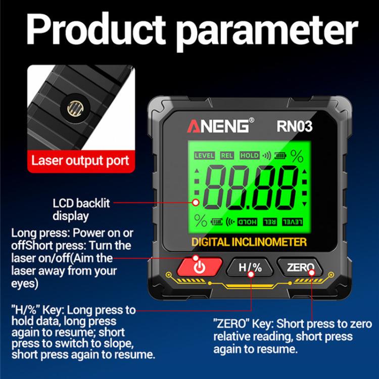 ANENG Inclinometro magnetico con display digitale e livella laser, RN03