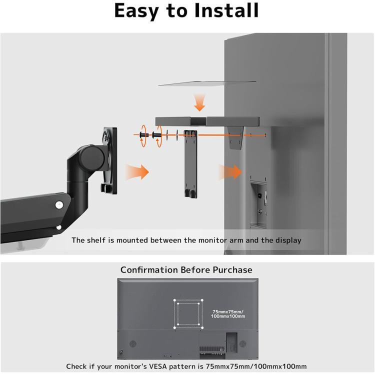 Behind The Monitor Organizer Shelf VESA Mount Tray Hidden Storage for Mini PC, Headphones & Speakers, KXD2522