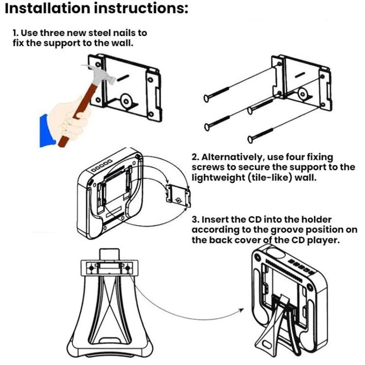 KUSTRON Home Wall-Mounted Rechargeable CD Player Bluetooth Speaker Music Player With Cover, US Plug, EU Plug, UK Plug, AU Plug