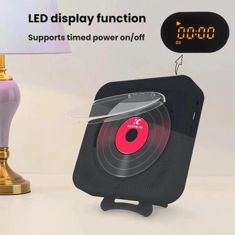 KUSTRON Home Wall-Mounted Rechargeable CD Player Bluetooth Speaker Music Player With Cover, US Plug, EU Plug, UK Plug, AU Plug