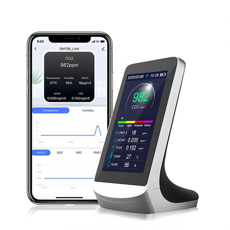 Monitor di qualità dell'aria 10 in 1 DM72B versione WiFi, supporto per l'app Tuya Smart, rilevamento di CO2, PM2.5, PM10, HCHO, TVOC., DM72B WiFi