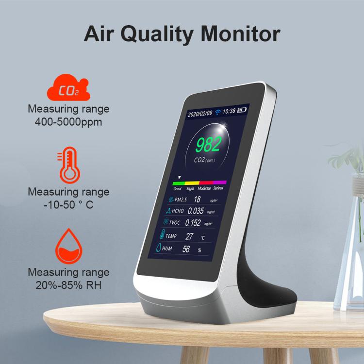 Monitor di qualità dell'aria 10 in 1 DM72B versione WiFi, supporto per l'app Tuya Smart, rilevamento di CO2, PM2.5, PM10, HCHO, TVOC., DM72B WiFi