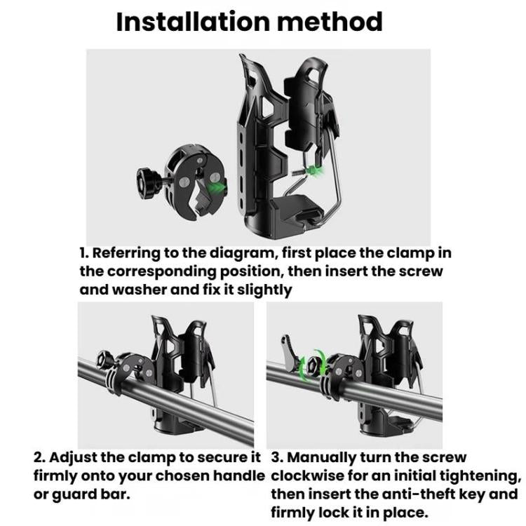 Portaborraccia antiscivolo adattivo per moto e biciclette, portabicchiere antifurto girevole a 360 gradi., Kewig SHJ-6