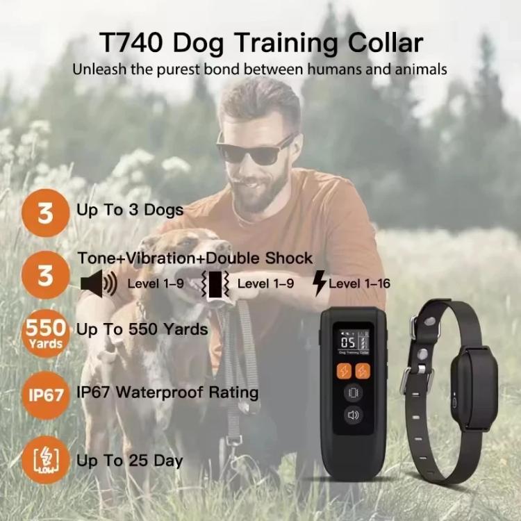 Collare per addestramento cani ricaricabile T740, impermeabile IP67, ideale per l'addestramento di animali domestici., T740