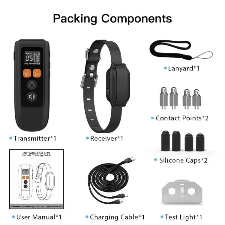 Collare per addestramento cani ricaricabile T740, impermeabile IP67, ideale per l'addestramento di animali domestici., T740