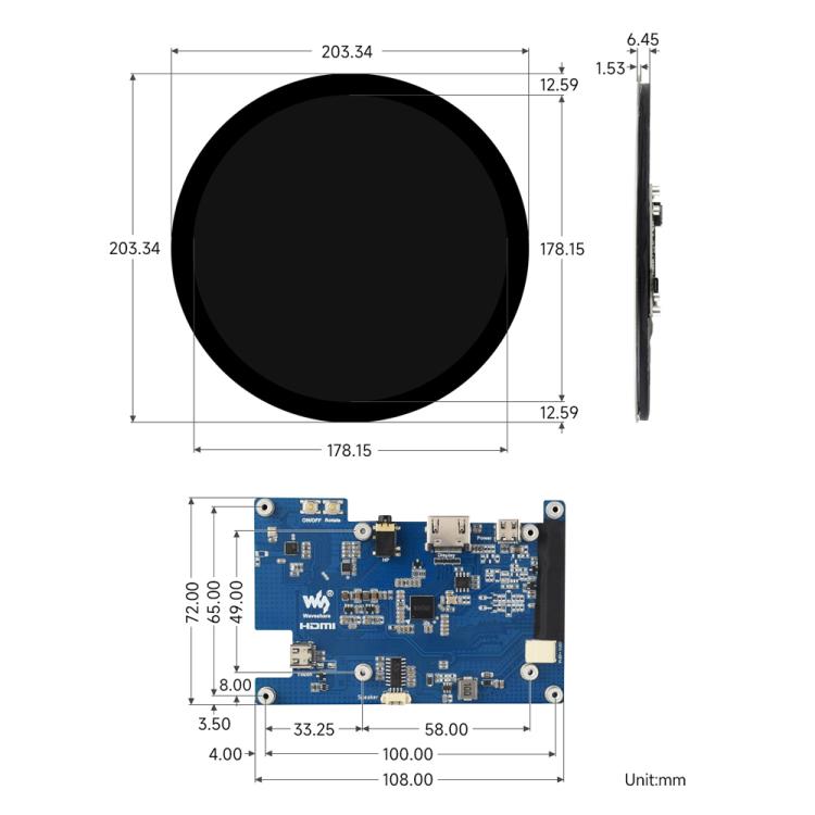 Display touch capacitivo rotondo 7" 1080x1080 HDMI
