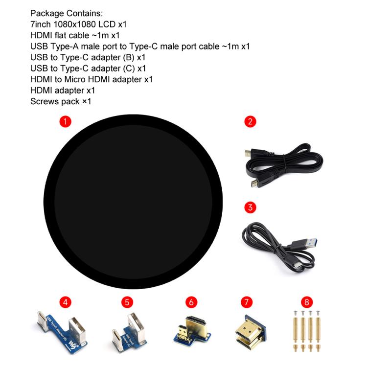 Display touch capacitivo rotondo 7" 1080x1080 HDMI