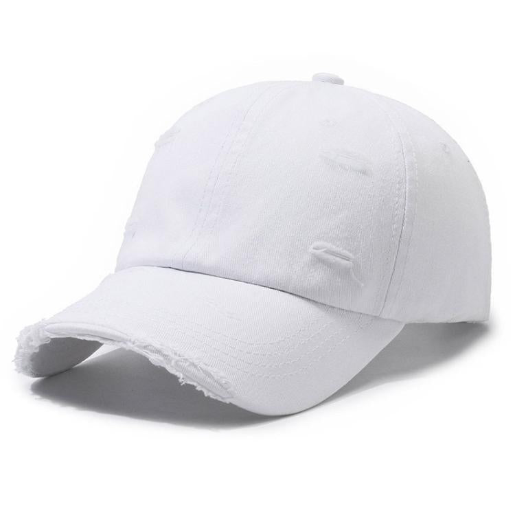 Cappellino da baseball strappato, tinta unita, effetto invecchiato, casual, cappello da sole, White, Black, Red, Royal Blue, Navy Blue, Coffee Brown, Light Beige, Gray