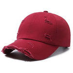 Cappellino da baseball strappato, tinta unita, effetto invecchiato, casual, cappello da sole, White, Black, Red, Royal Blue, Navy Blue, Coffee Brown, Light Beige, Gray