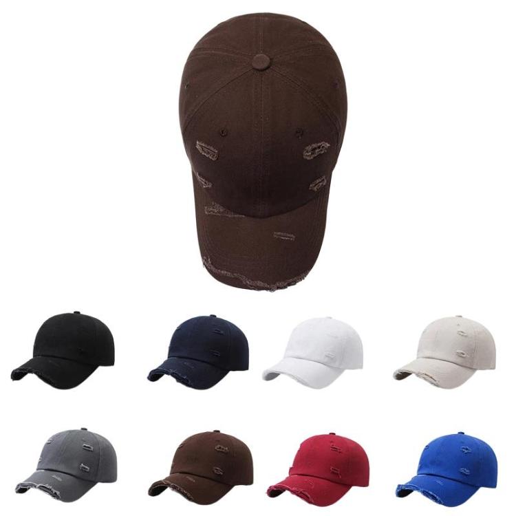 Cappellino da baseball strappato, tinta unita, effetto invecchiato, casual, cappello da sole, White, Black, Red, Royal Blue, Navy Blue, Coffee Brown, Light Beige, Gray