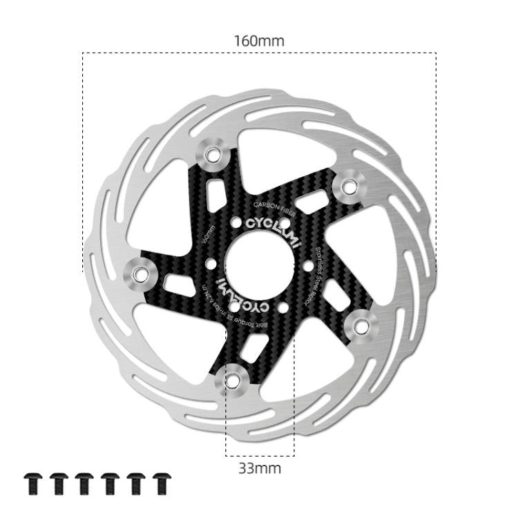 Rotore freno per bicicletta CYCLAMI ultraleggero in fibra di carbonio, attacco Center-lock a 6 bulloni., 160mm, 180mm