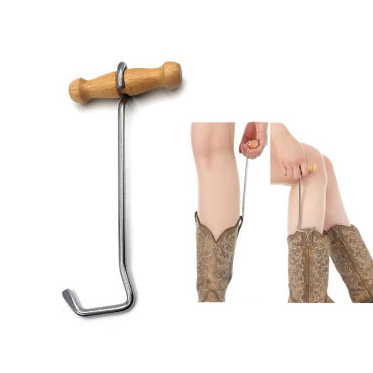 Gancio per stivali da cowboy con manico in legno e corno per stivali in acciaio inossidabile, 21cm, 36cm