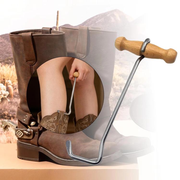 Gancio per stivali da cowboy con manico in legno e corno per stivali in acciaio inossidabile, 21cm, 36cm
