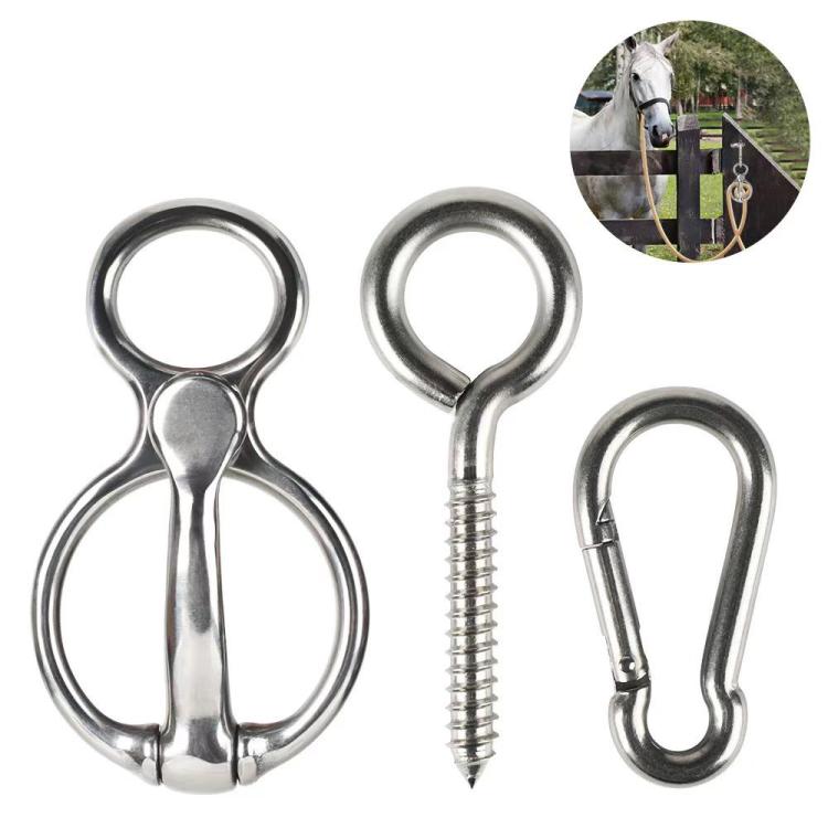 Set di 3 fibbie di sicurezza per funi, in acciaio inossidabile, per scuderie equestri, per legare i cavalli.