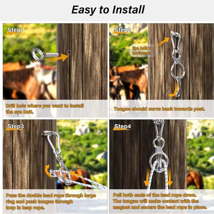 Set di 3 fibbie di sicurezza per funi, in acciaio inossidabile, per scuderie equestri, per legare i cavalli.