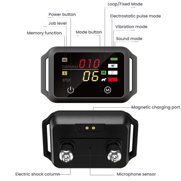 Collare antiabbaio intelligente B800 con scossa elettrica per addestramento cani, schermo a colori e sistema anti-falso attivazione, impermeabile IP68, ricarica magnetica., Electric Shock Gray, Electric Shock Black