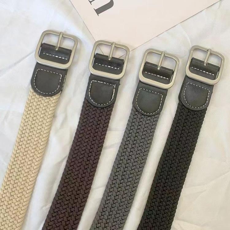 Cintura in tela intrecciata senza perforazioni con fibbia quadrata, 105cm