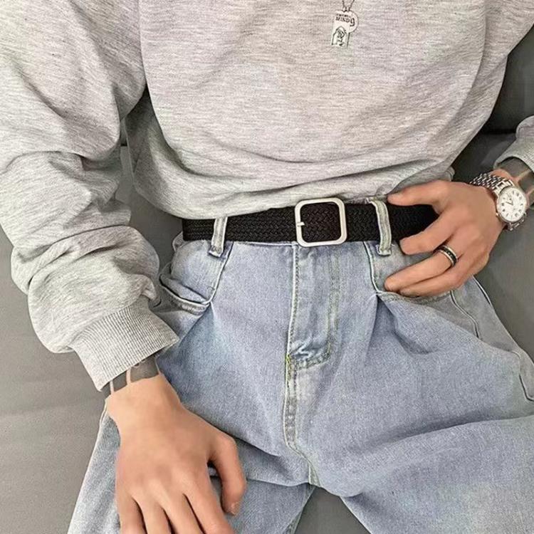 Cintura in tela intrecciata senza perforazioni con fibbia quadrata, 105cm